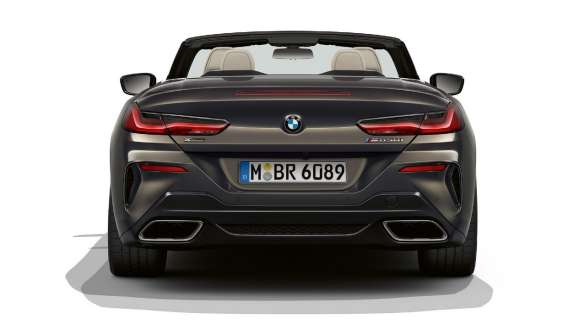 BMW M850i xDrive Dravit Grey metallic, rear view, Sport exhaust system. BMW M850i xDrive Dravit Grey metallic, rear view, Sport exhaust system.
