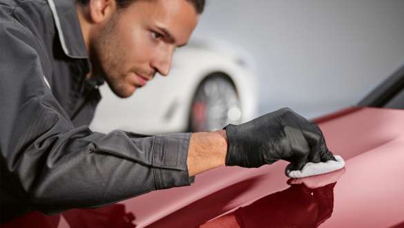 BMW specialist is polishing car BMW Repair & Care BMW specialist is polishing car