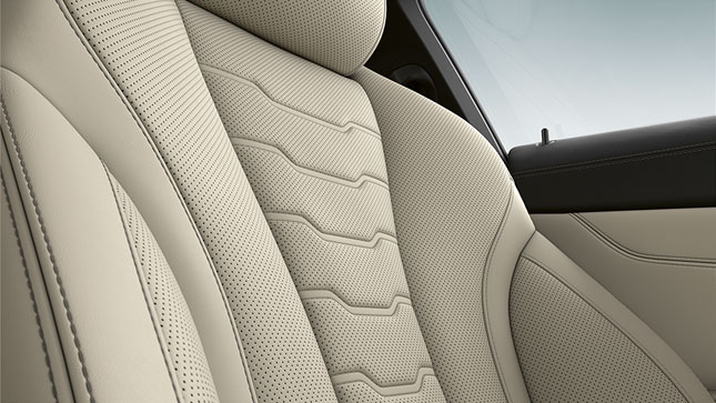 Close-up of the upholstery and stitching of the BMW 8 Series Coupé.