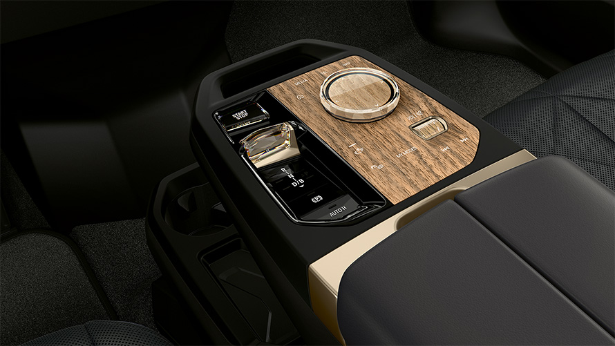 BMW iX M60 i20 2022 electric SUV Centre console with Start/Stop button and BMW controller interior