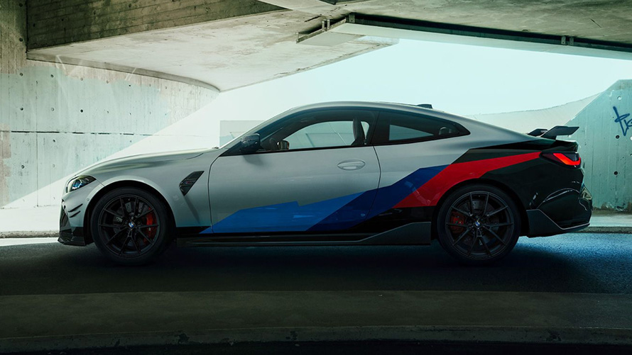 BMW M4 CS G82 2021 side view with M Performance Parts BMW M4 CS G82 2021 side view with M Performance Parts